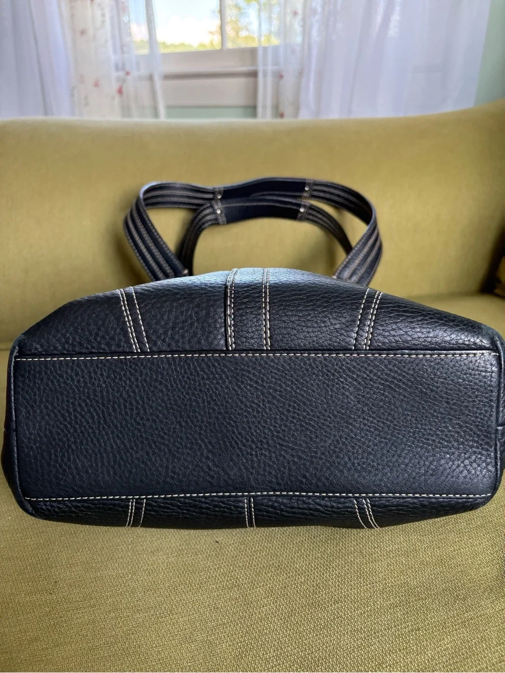 Coach Black Pebbled Leather Shoulder Bag with White Stitching